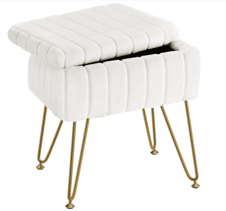 Greenstell Vanity Stool Chair Faux Fur with Storage