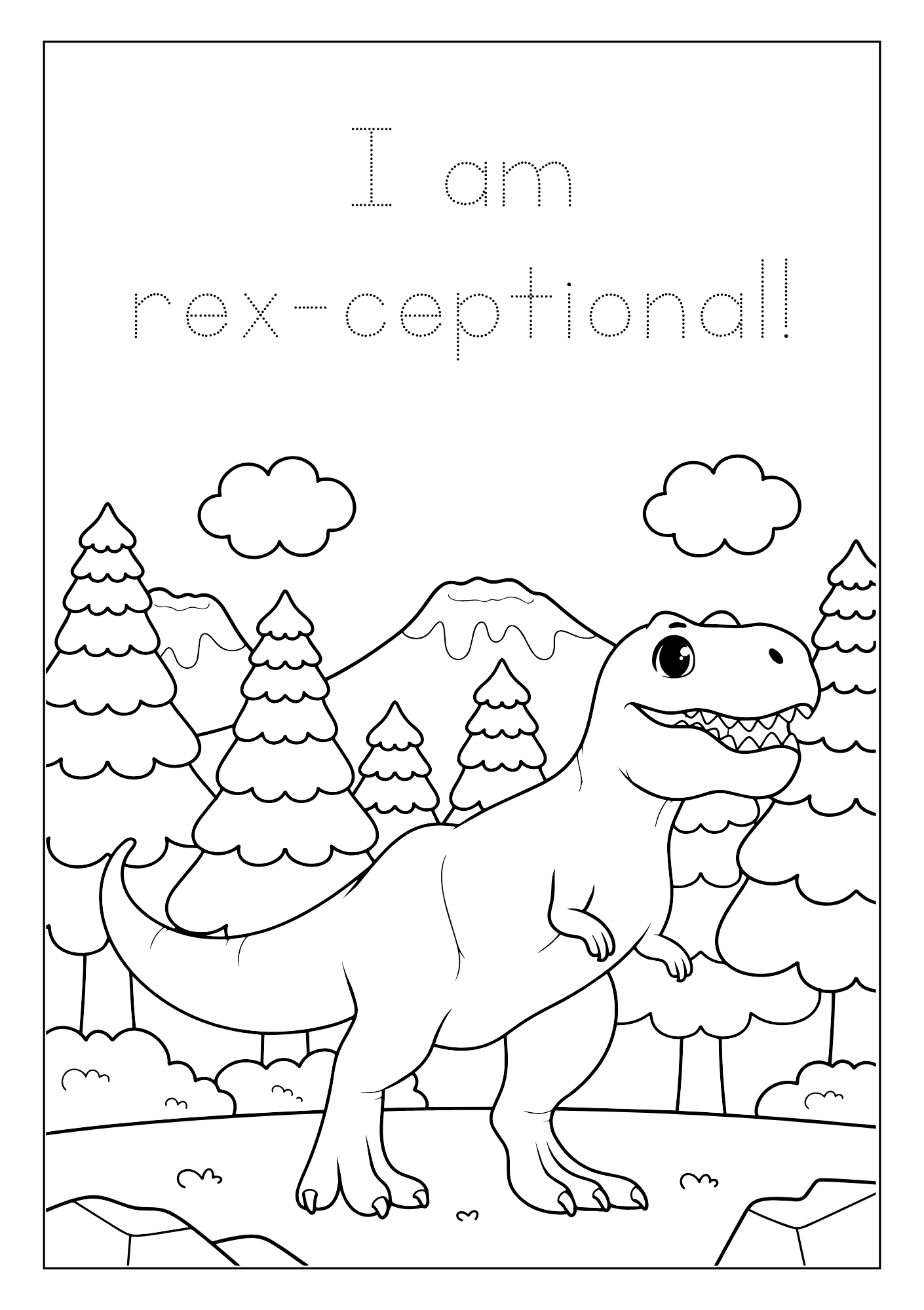 A sample coloring page with a dinosaur.